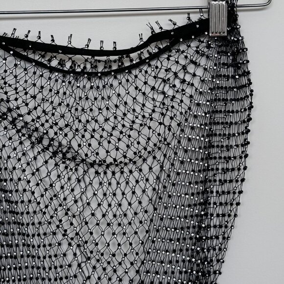 Women Crystal Mesh Black Pants Rhinestone See Through Fishnet Pants Festival - Picture 4 of 7
